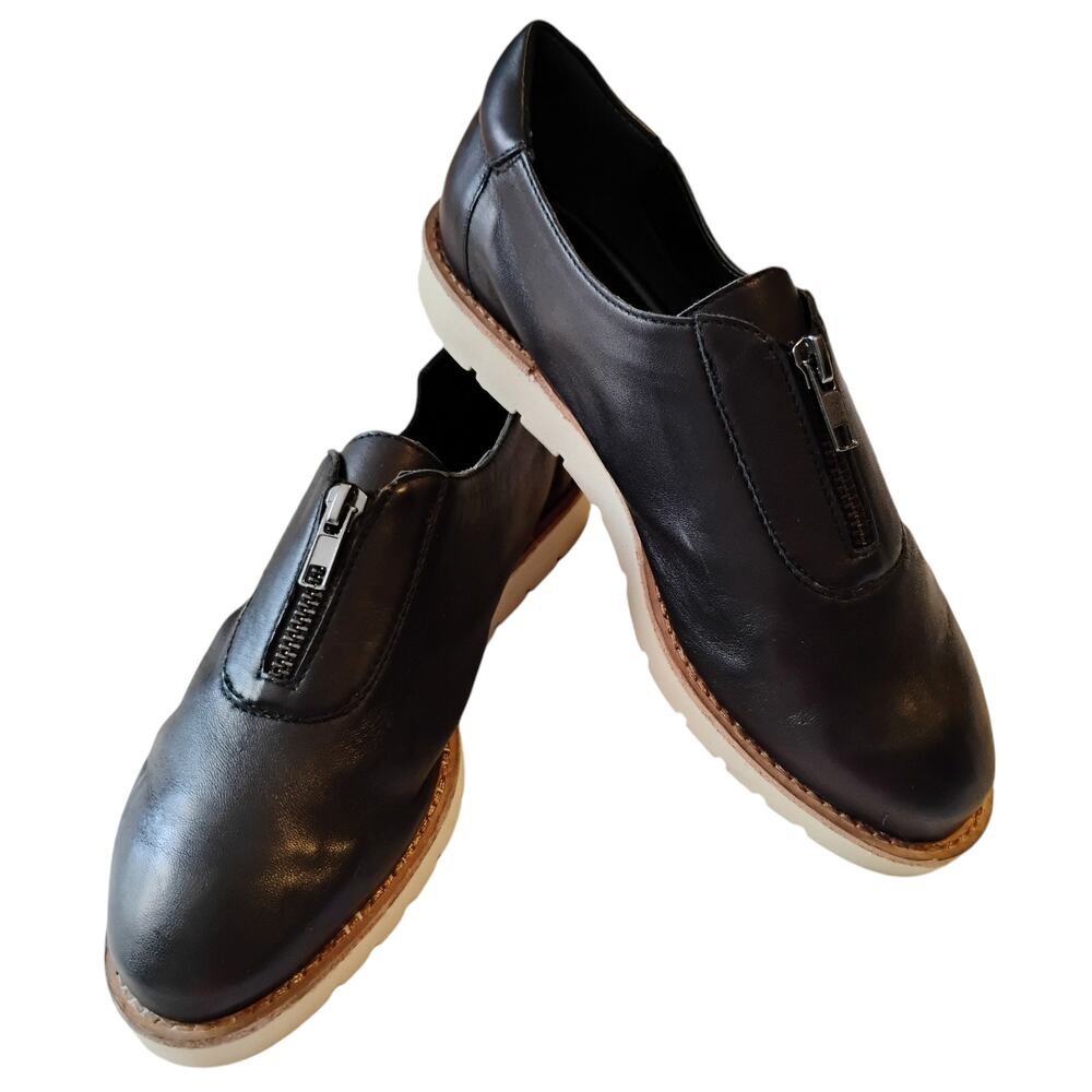 Vaneli Black Leather Zip Up Loafers Women's Size 7w